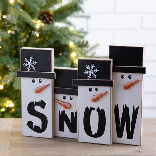 11.7"L Wooden Christmas Snowman Family Table Decor