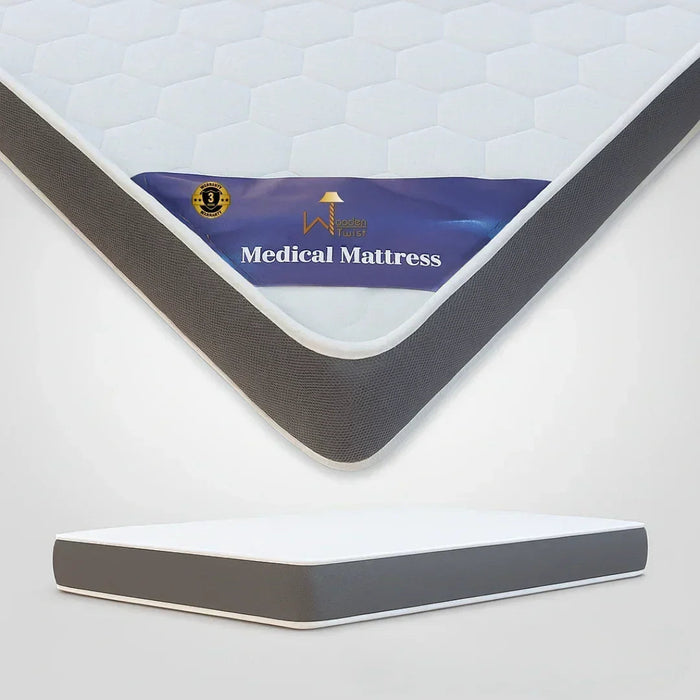 Wooden Twist 12 Cm OrthoRest Rebonded Foam Mattress corner view showing foam core and Medical Mattress label