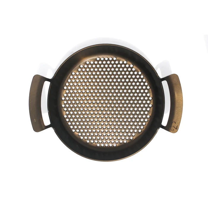 two handled pan for grill with holes