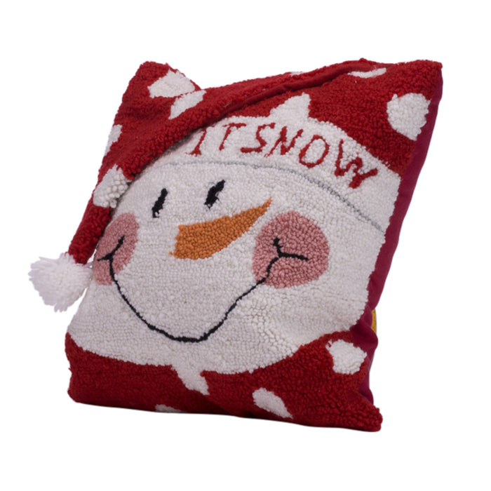 14" x 14" Handmade Hooked Snowman Christmas Throw Pillow