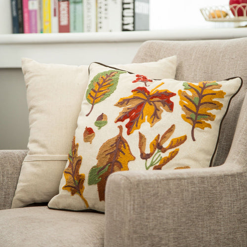 16 x 16 Inches Decorative Embroidered  Leaves Throw Pillow