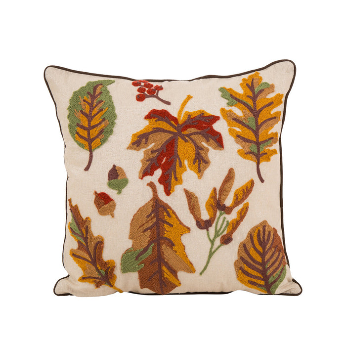 16 x 16 Inches Decorative Embroidered  Leaves Throw Pillow