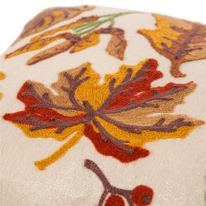 16 x 16 Inches Decorative Embroidered  Leaves Throw Pillow
