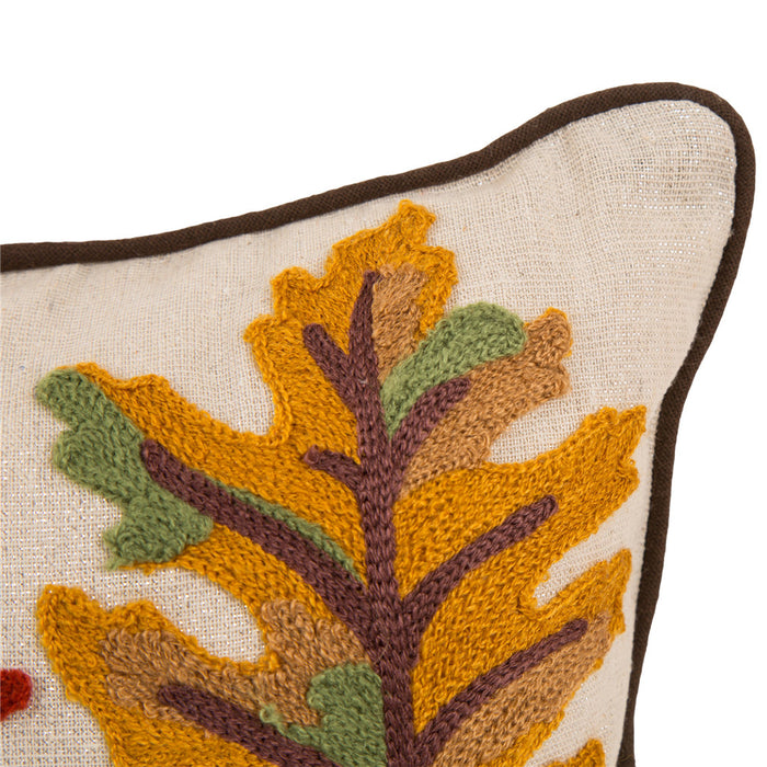 16 x 16 Inches Decorative Embroidered  Leaves Throw Pillow