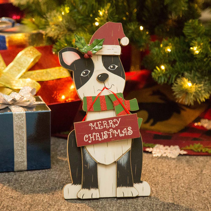 16.00"H Wooden Christmas Dog Figurines Decor