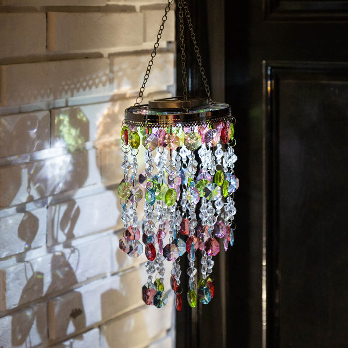 18.75"H Solar Lighted Hanging Décor with Multicolored Acrylic Jewel Beads