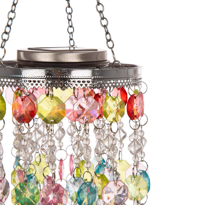 18.75"H Solar Lighted Hanging Décor with Multicolored Acrylic Jewel Beads