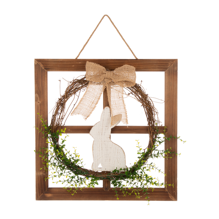 18"H Wooden Frame Easter Wall Decor with Wreath
