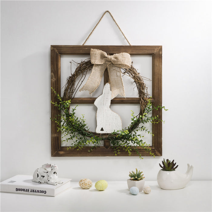 18"H Wooden Frame Easter Wall Decor with Wreath