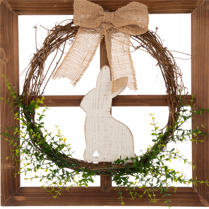18"H Wooden Frame Easter Wall Decor with Wreath