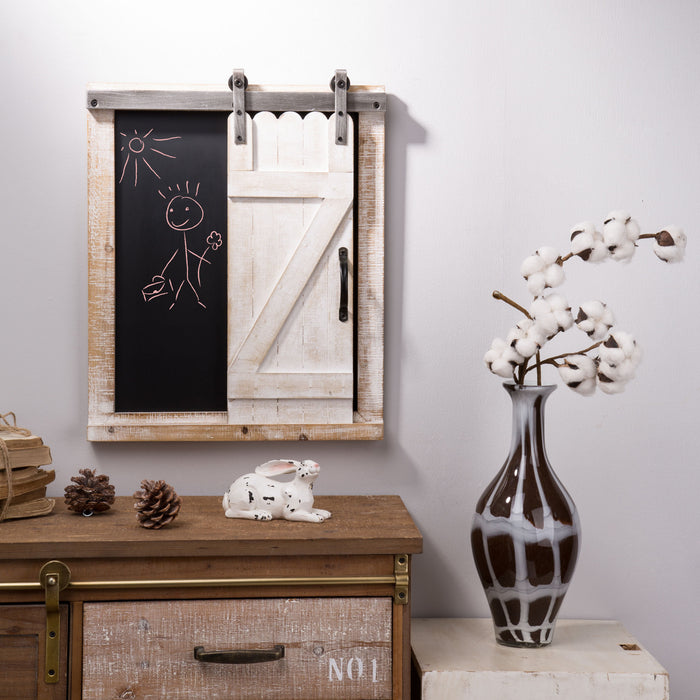 19.75"H Farmhouse  Wooden Chalkboard Barn Door Style Wall Decor