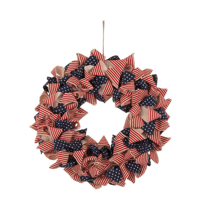 19"D Fabric Patriotic Stripes and Stars Wreath