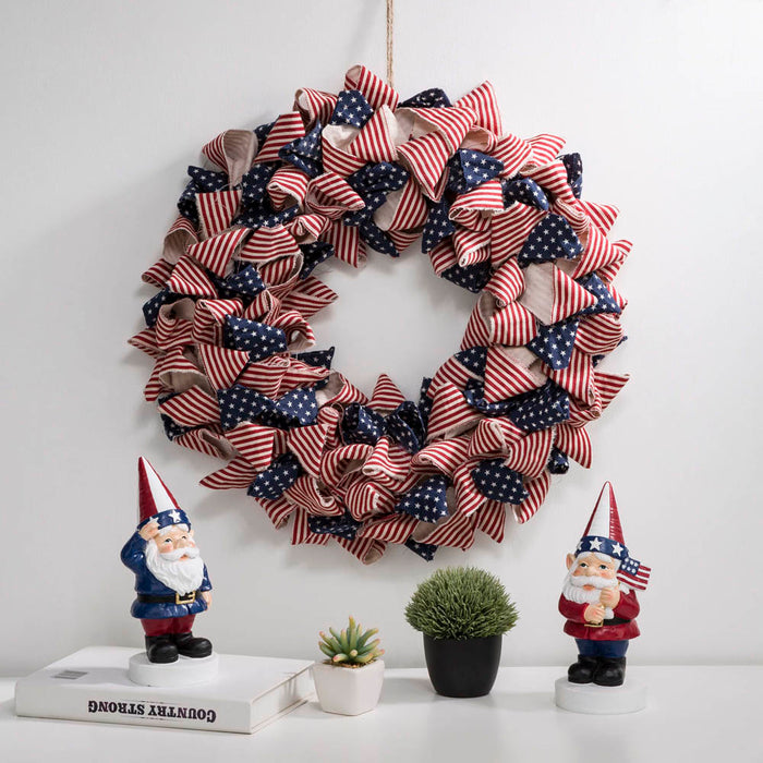 19"D Fabric Patriotic Stripes and Stars Wreath