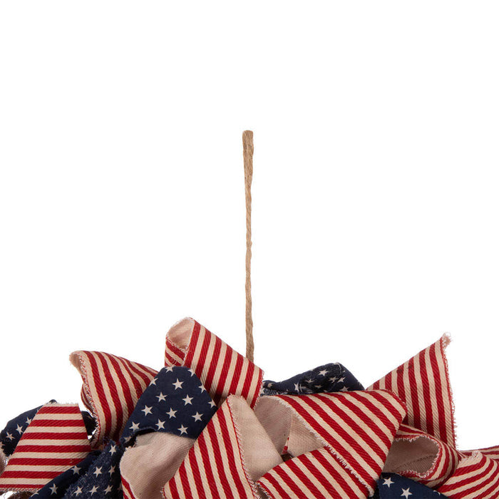 19"D Fabric Patriotic Stripes and Stars Wreath