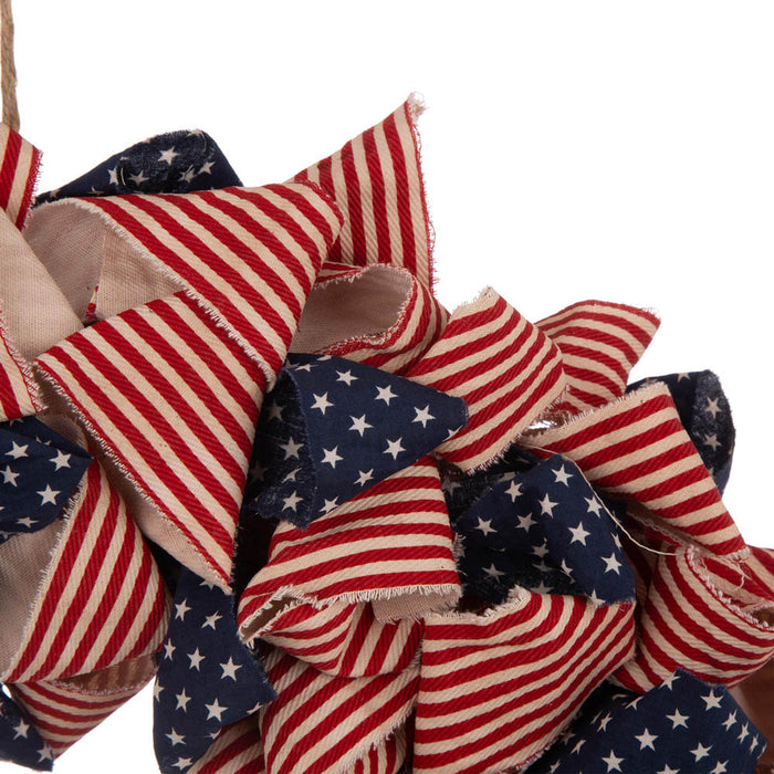 19"D Fabric Patriotic Stripes and Stars Wreath