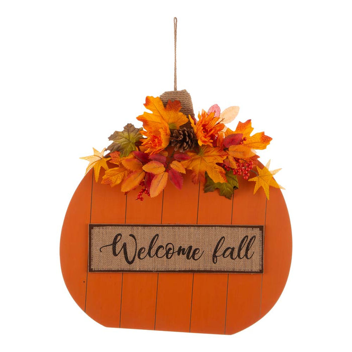 20.28"H Fall Wooden Pumpkin with Floral Standing / Hanging Decor (Two Function)