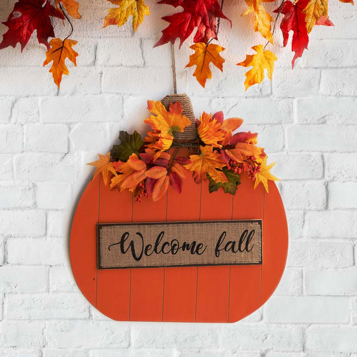 20.28"H Fall Wooden Pumpkin with Floral Standing / Hanging Decor (Two Function)