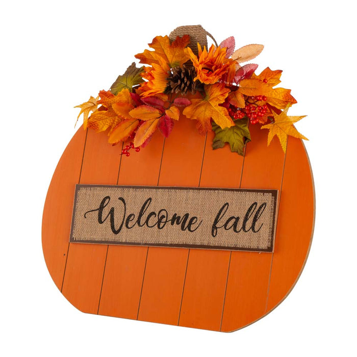 20.28"H Fall Wooden Pumpkin with Floral Standing / Hanging Decor (Two Function)