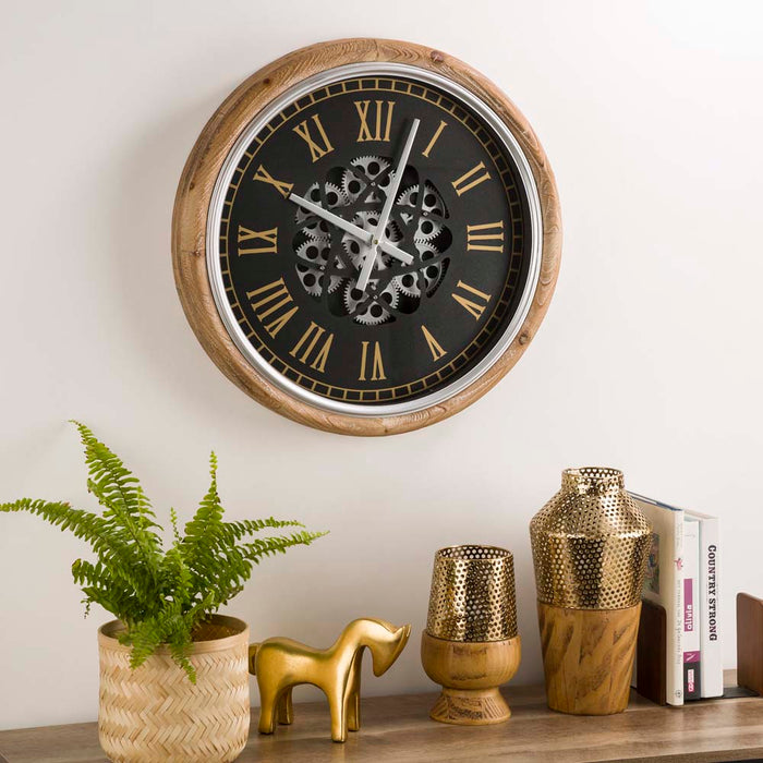 20.47"D Vintage Industrial Metal Wall Clock with Moving Gears