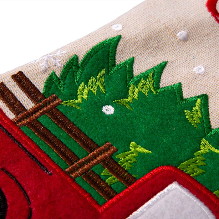 21''L Embroidered Linen Christmas Stocking - Red Truck