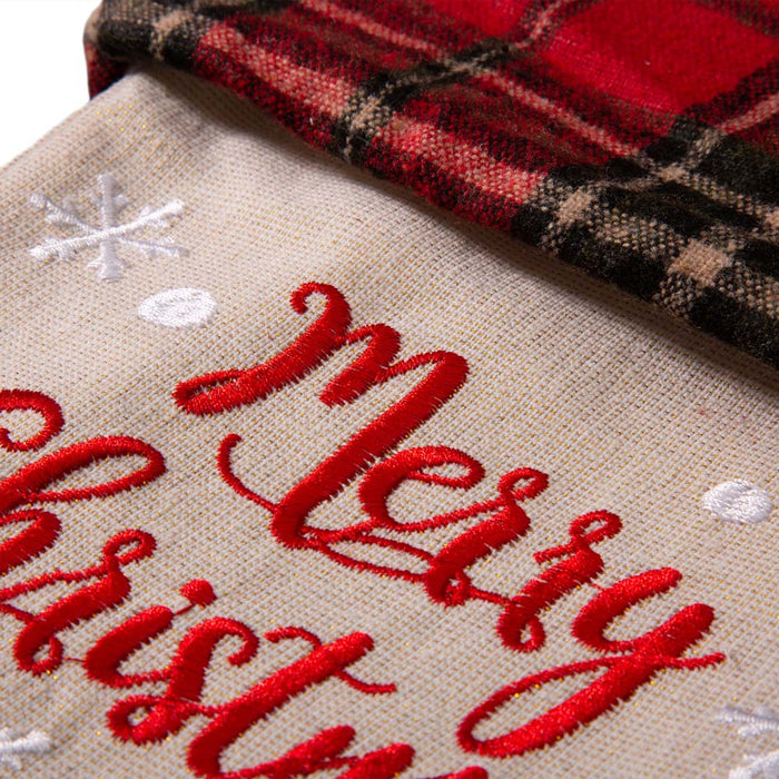 21''L Embroidered Linen Christmas Stocking - Red Truck