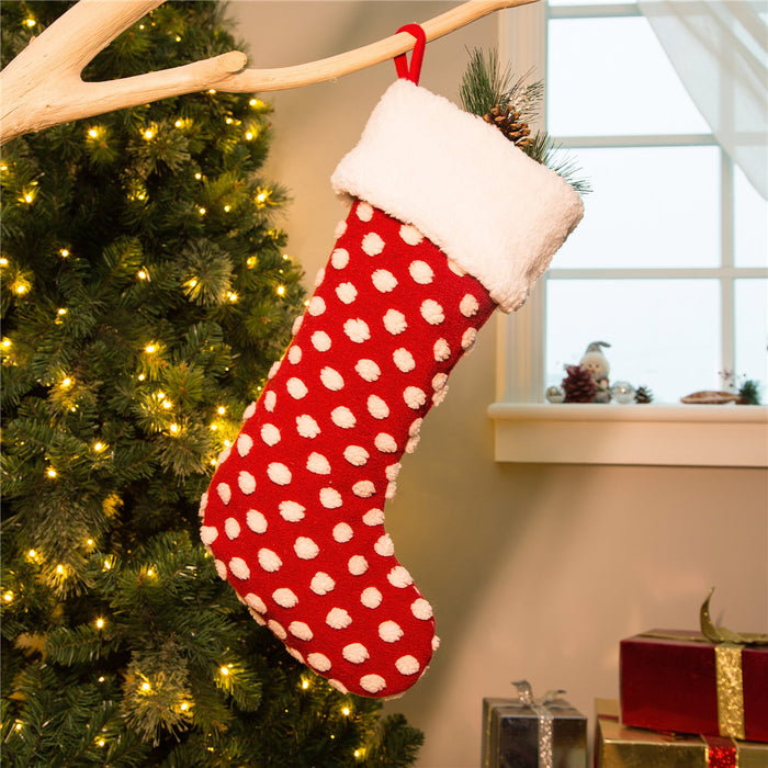 21"L Fabric Pompom Stocking,"Merry Christmas"