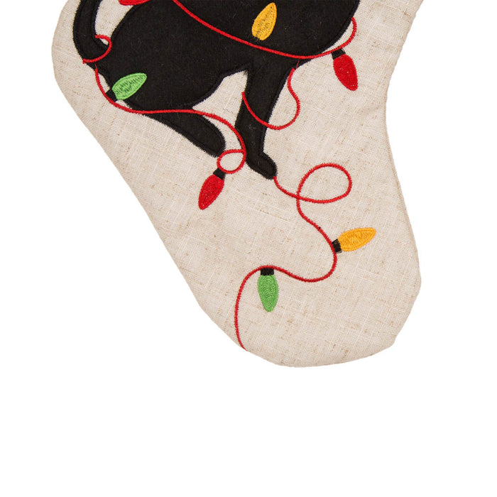 21''L LED Embroidered Linen Christmas Stocking - Dog