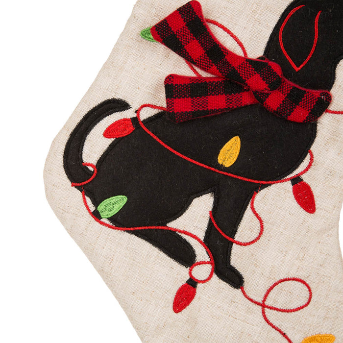 21''L LED Embroidered Linen Christmas Stocking - Dog