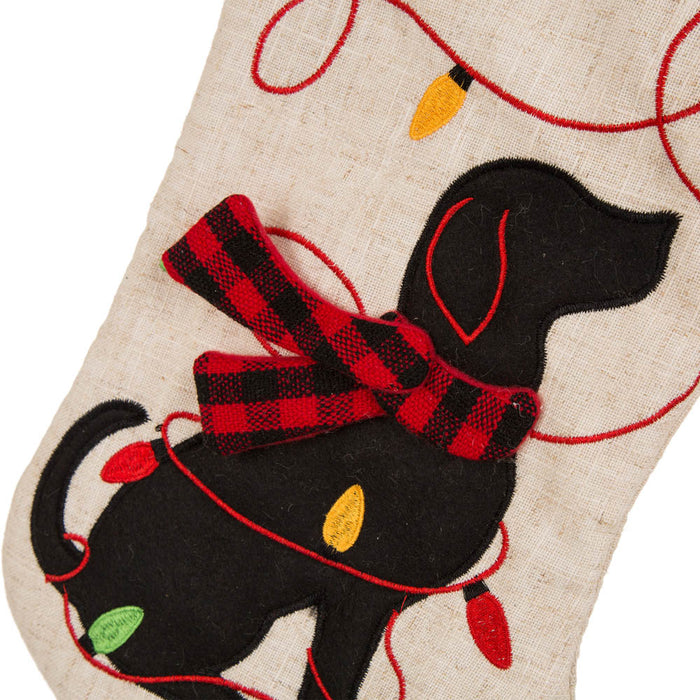 21''L LED Embroidered Linen Christmas Stocking - Dog