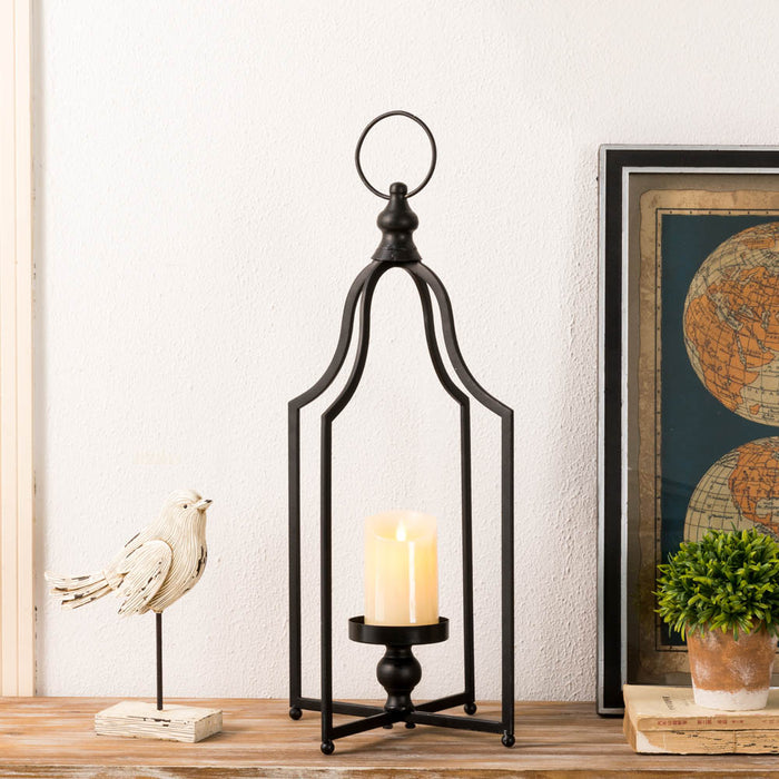 22.00"H Modern Farmhouse Black Metal Candle Lantern