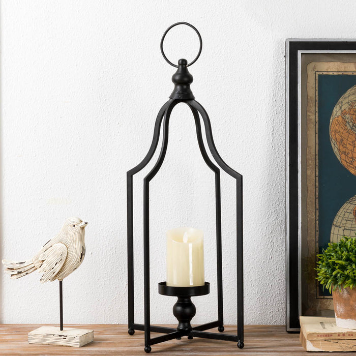 22.00"H Modern Farmhouse Black Metal Candle Lantern