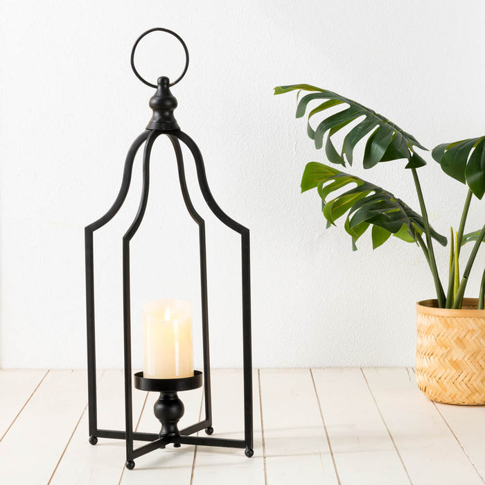 22.00"H Modern Farmhouse Black Metal Candle Lantern