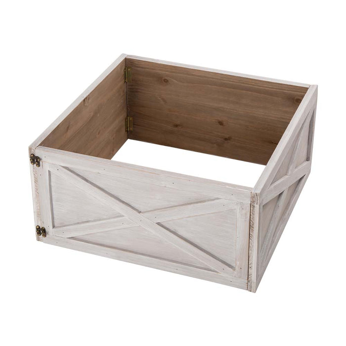 22.09"L Washed White Wooden Christmas Tree Collar