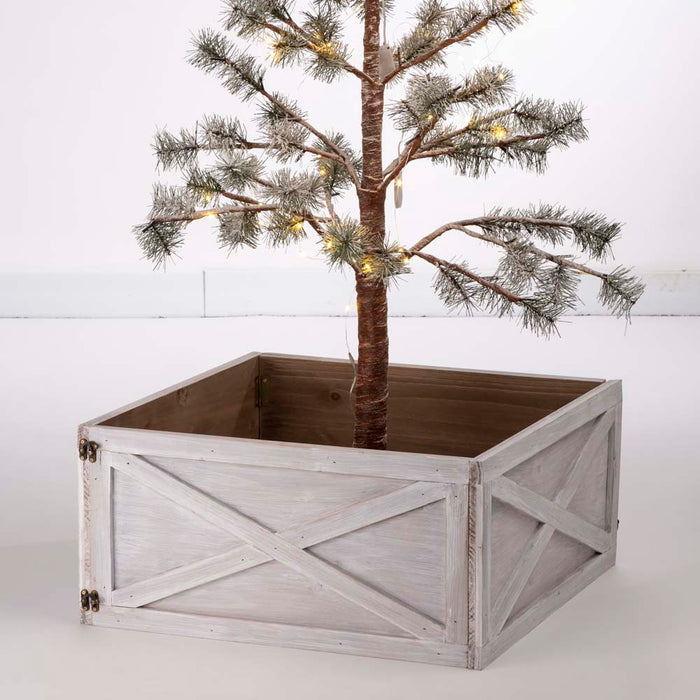 22.09"L Washed White Wooden Christmas Tree Collar
