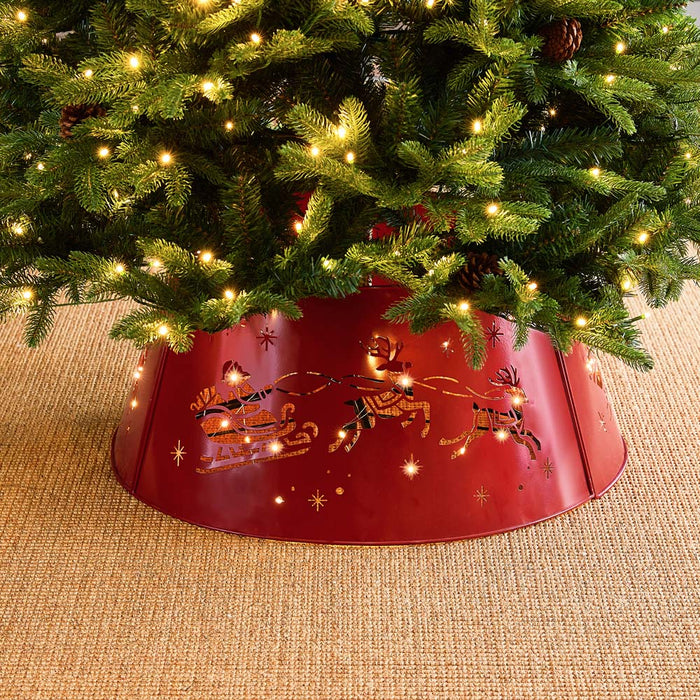 22"D Galvanized Metal Santa on Sleigh Tree Collar with Light String