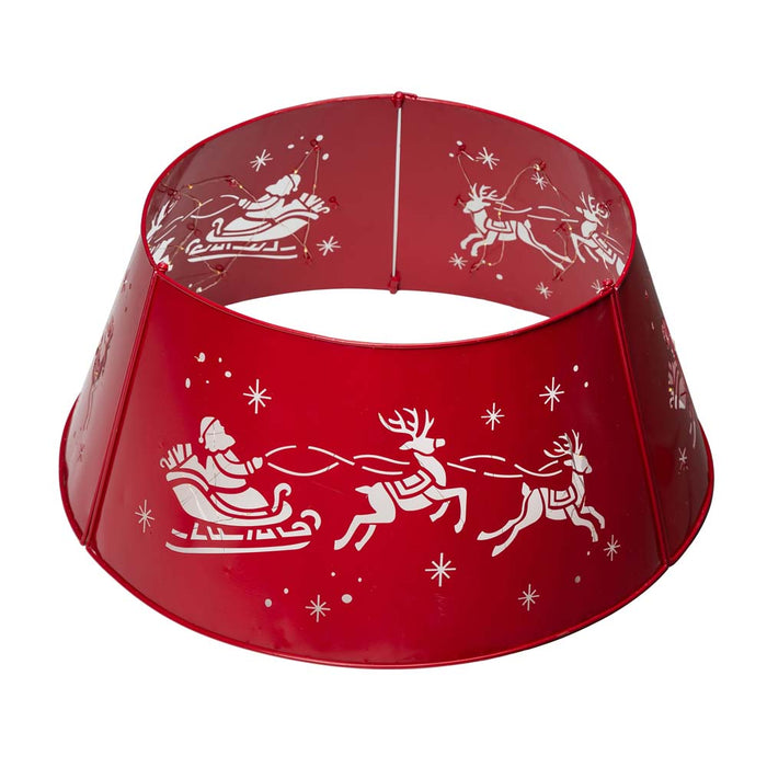 22"D Galvanized Metal Santa on Sleigh Tree Collar with Light String