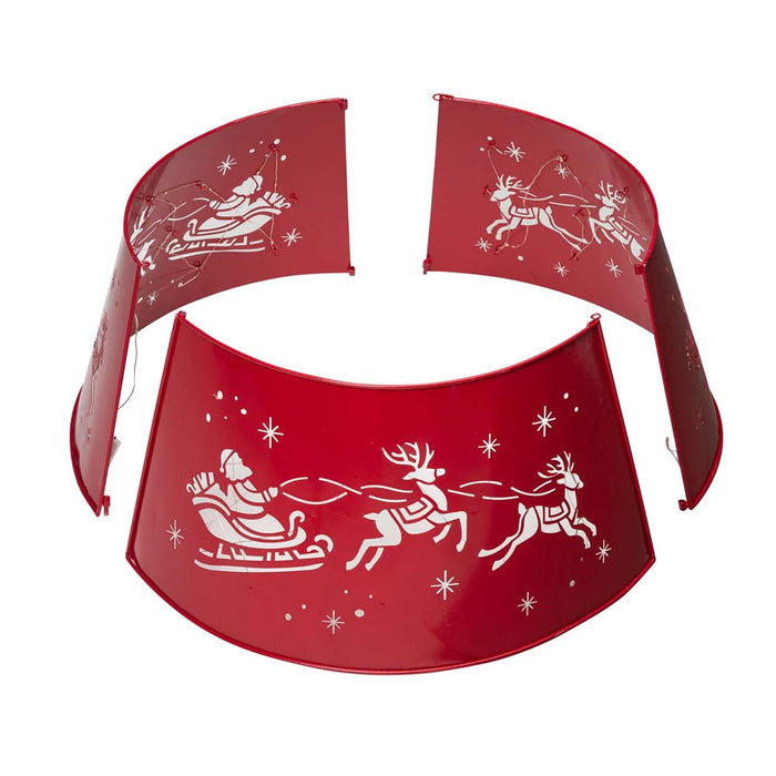 22"D Galvanized Metal Santa on Sleigh Tree Collar with Light String