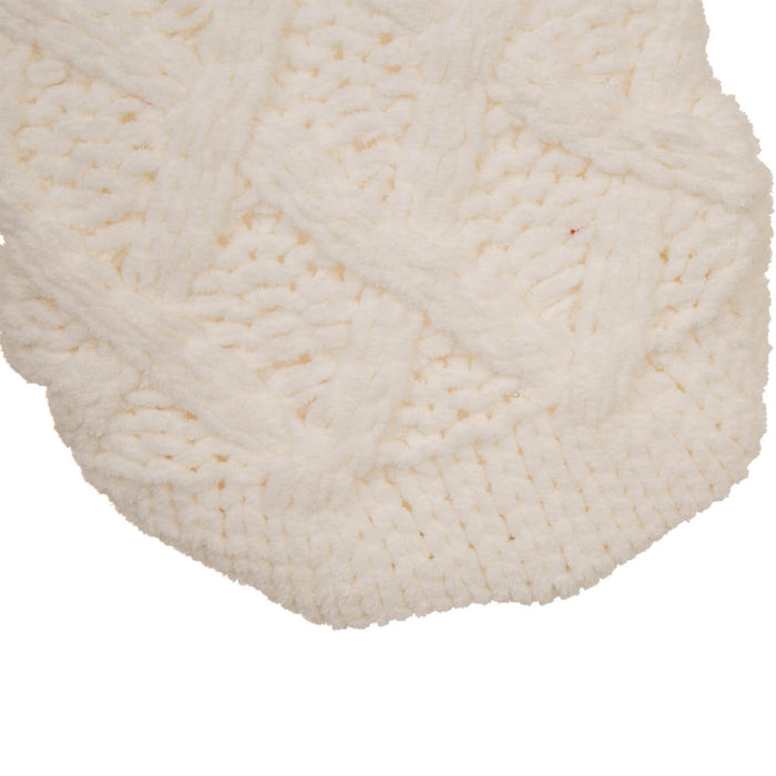 22"L Knitted  Polyester White Christmas Stocking  With Red Trim & Pompom Set of 2