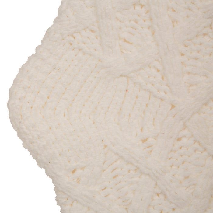 22"L Knitted  Polyester White Christmas Stocking  With Red Trim & Pompom Set of 2