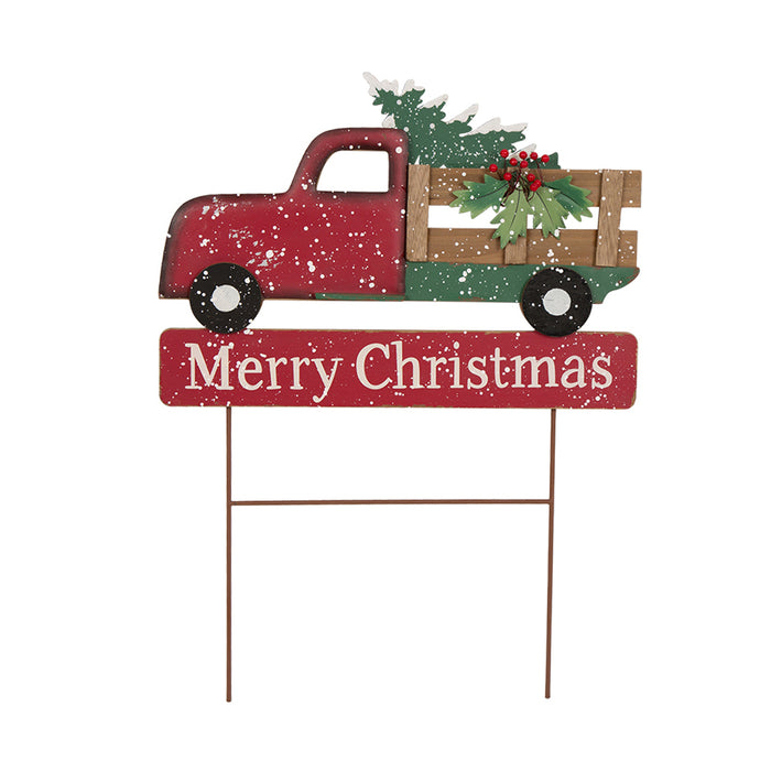 24.02"H Metal/Wooden Christmas Truck Yard Stack or Wall Décor (Two Function)