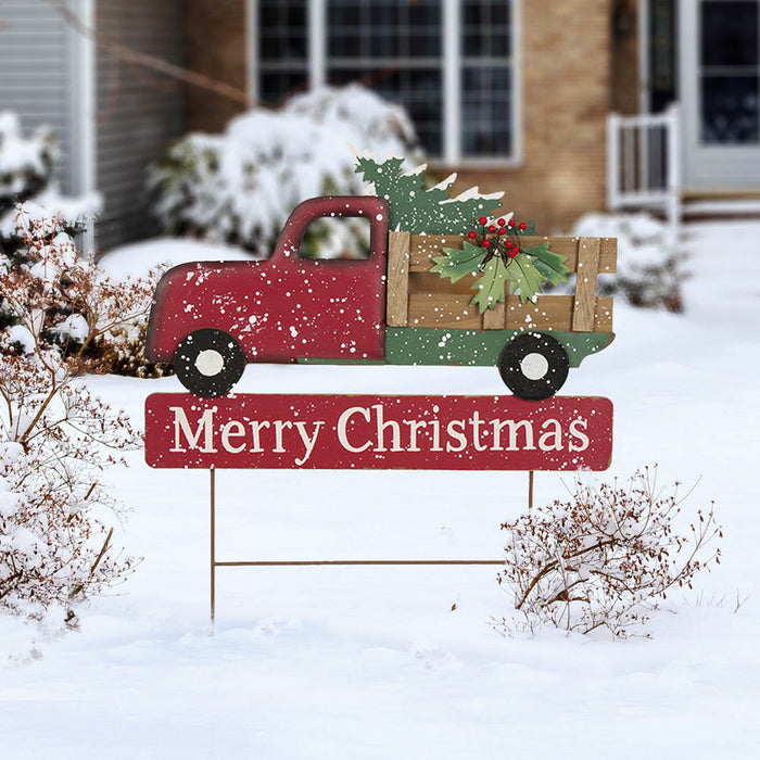 24.02"H Metal/Wooden Christmas Truck Yard Stack or Wall Décor (Two Function)