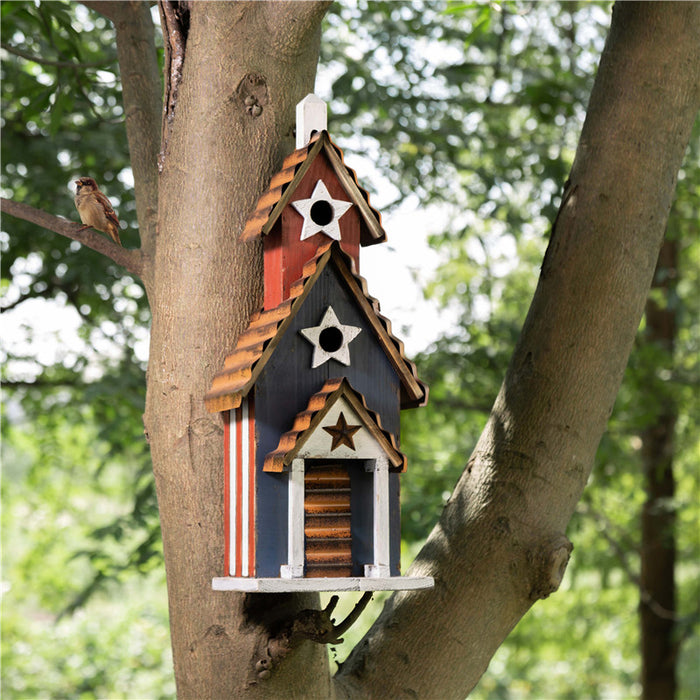 24.41"H Oversized Wooden/Rustic Metal Patriotic Birdhouse