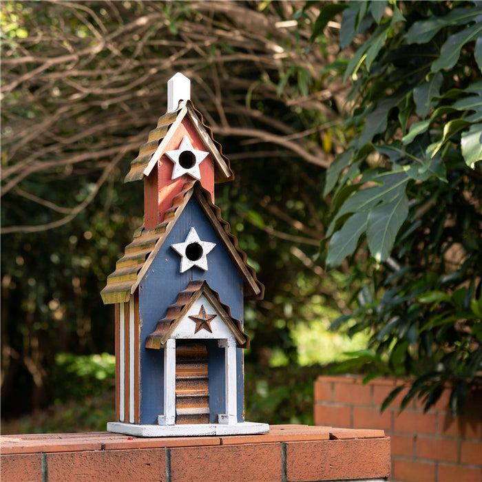 24.41"H Oversized Wooden/Rustic Metal Patriotic Birdhouse