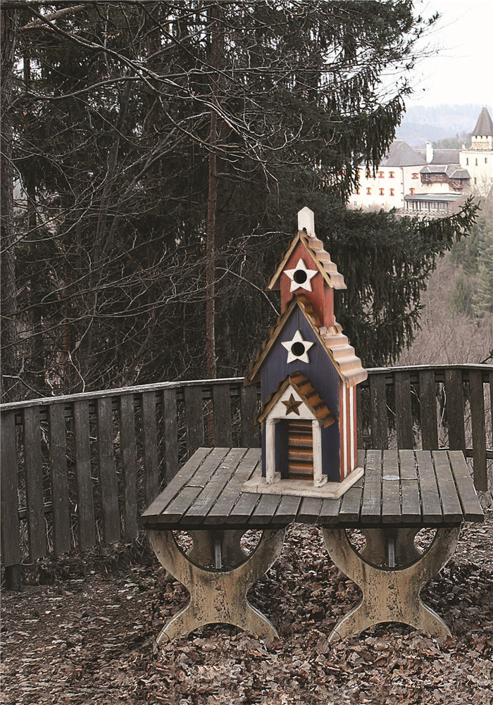 24.41"H Oversized Wooden/Rustic Metal Patriotic Birdhouse