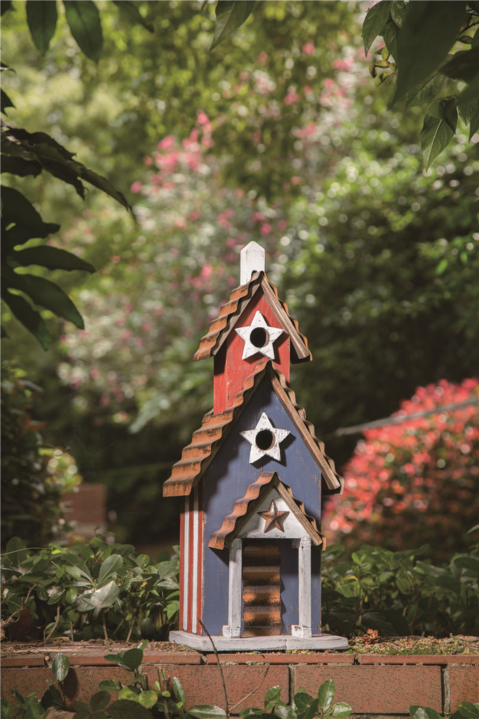 24.41"H Oversized Wooden/Rustic Metal Patriotic Birdhouse