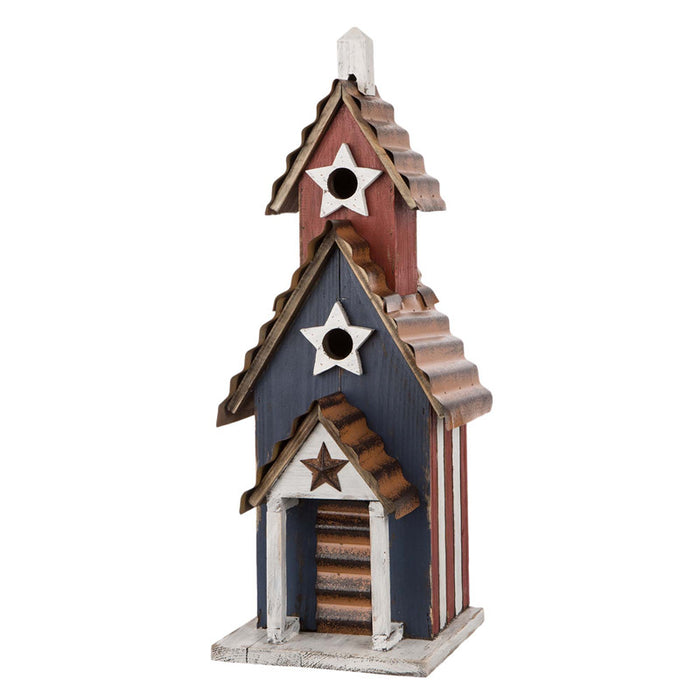 24.41"H Oversized Wooden/Rustic Metal Patriotic Birdhouse