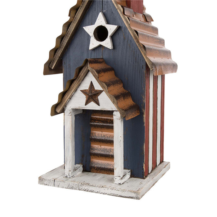 24.41"H Oversized Wooden/Rustic Metal Patriotic Birdhouse