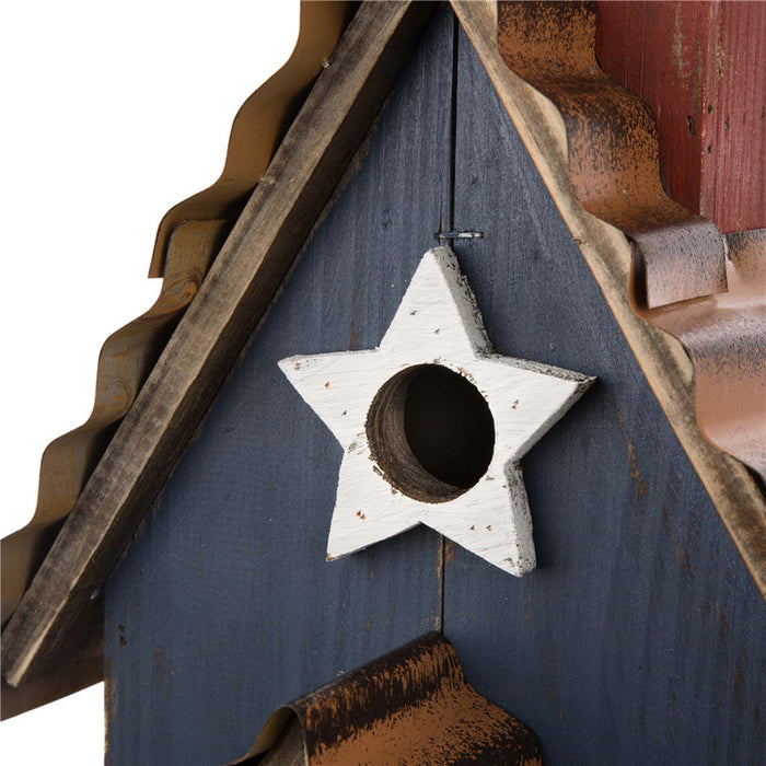 24.41"H Oversized Wooden/Rustic Metal Patriotic Birdhouse