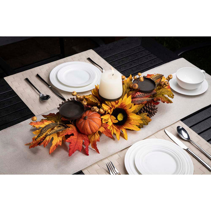 24"L Metal Candle Holder or Centerpiece with Sunflower Floral