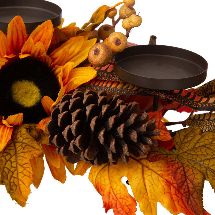 24"L Metal Candle Holder or Centerpiece with Sunflower Floral